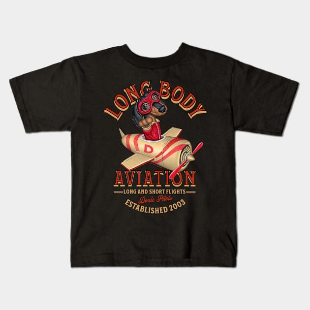 Dachshund Longbody Aviation Kids T-Shirt by Danny Gordon Art